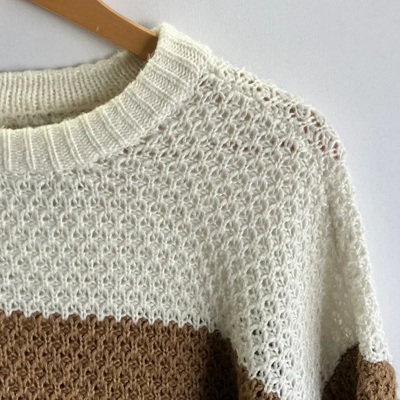 Colorblock Knit Sweater - Cream, Brown, Tan - Picture 2 of 6
